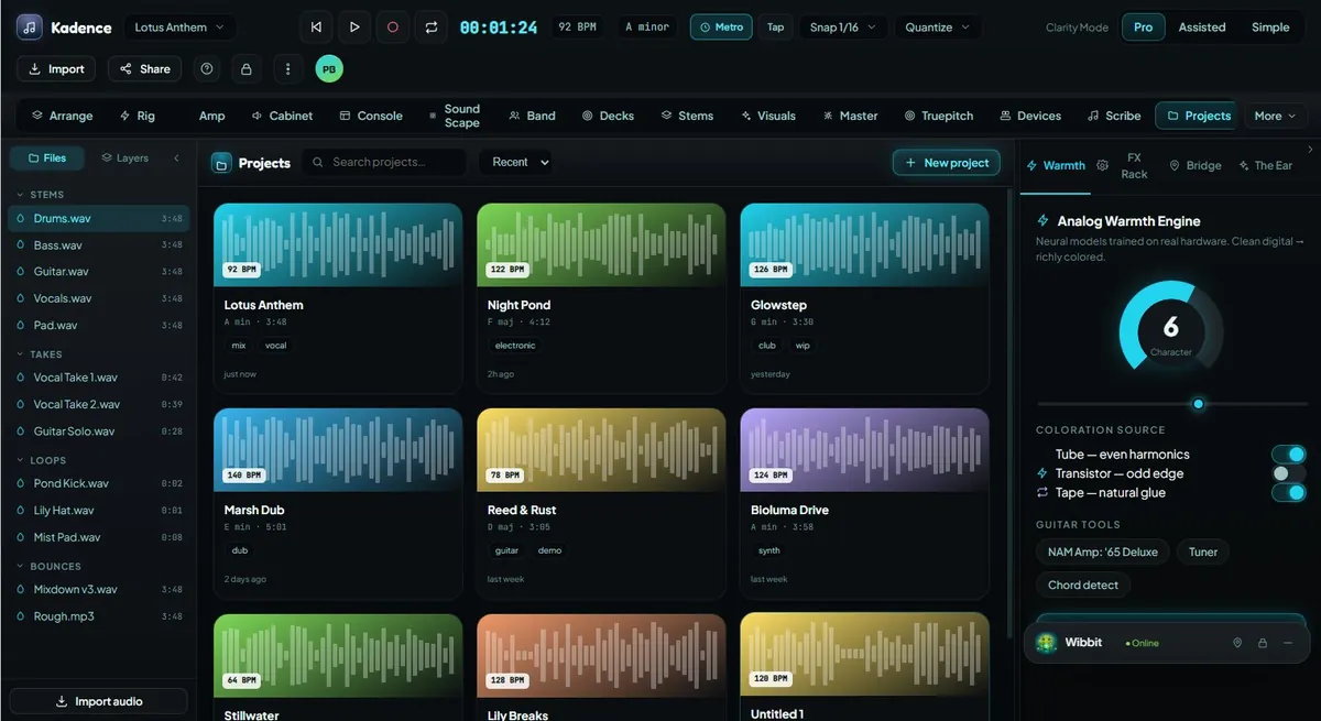 Projects, Library, Assets & Export UI preview