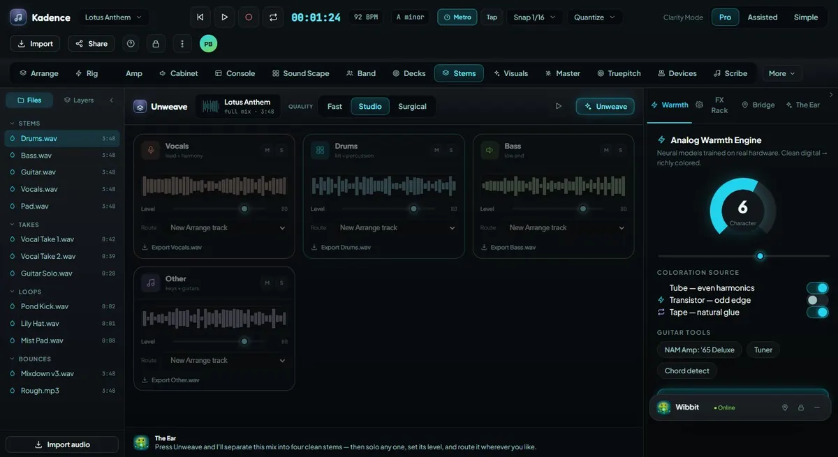Stems / Unweave UI preview